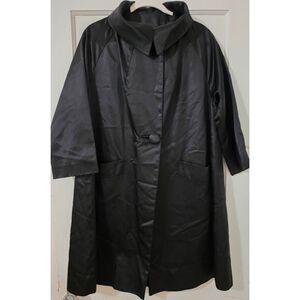 VTG Edmunds of Denver Black Satin Opera Swing Coat Portrait Funnel Collar S/M